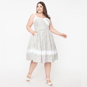 Unique Vintage Blue & Pink Floral Embroidered Darienne Swing Dress XL NWT